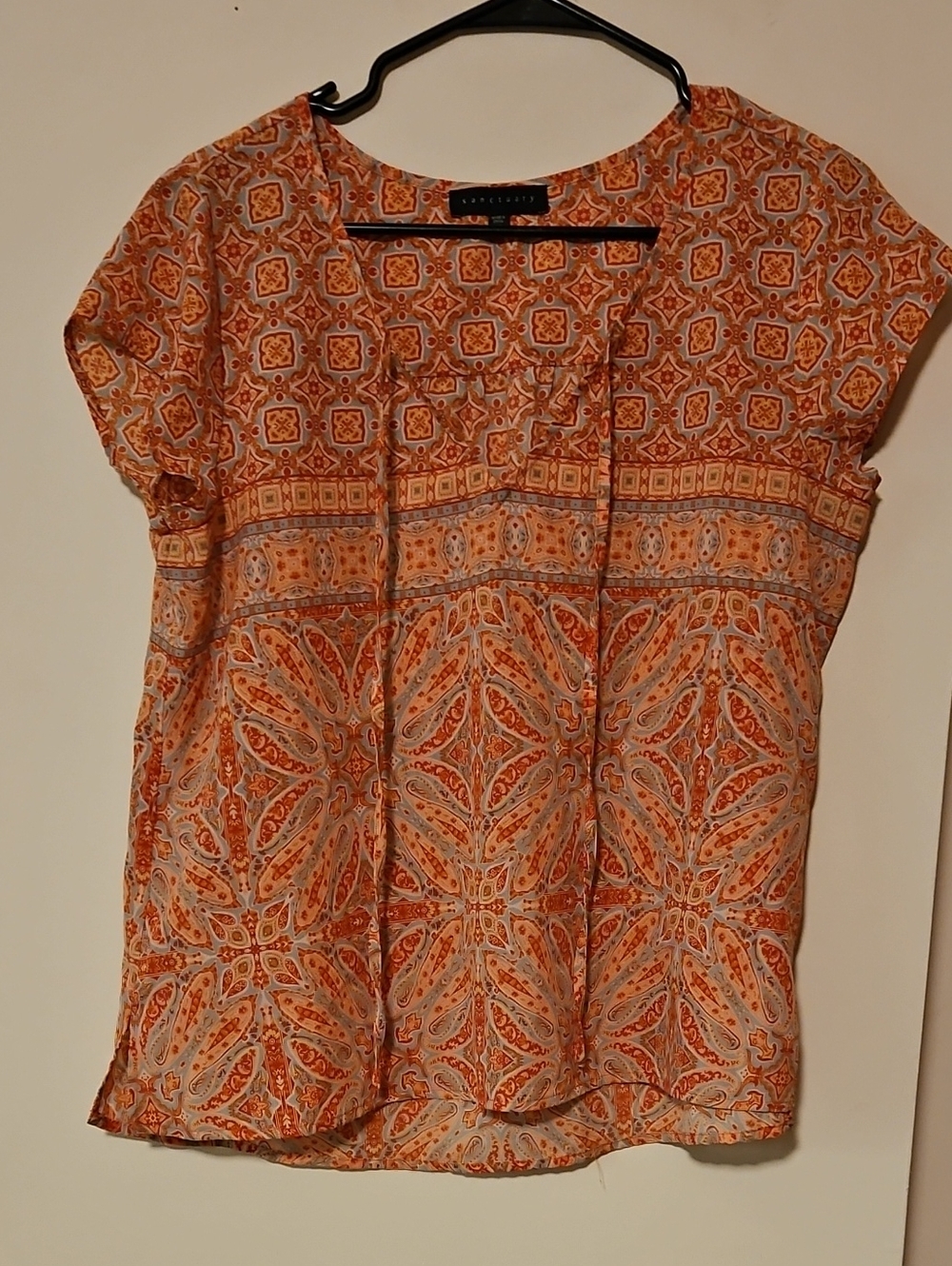 Sanctuary Orange & Cream Paisley Print Short Sleeve Top